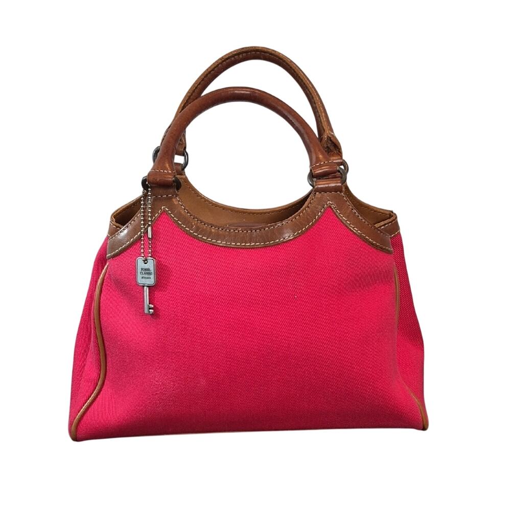 Fossil Classic Red and Brown Satchel With Key Hang Tag 11.5 X 8